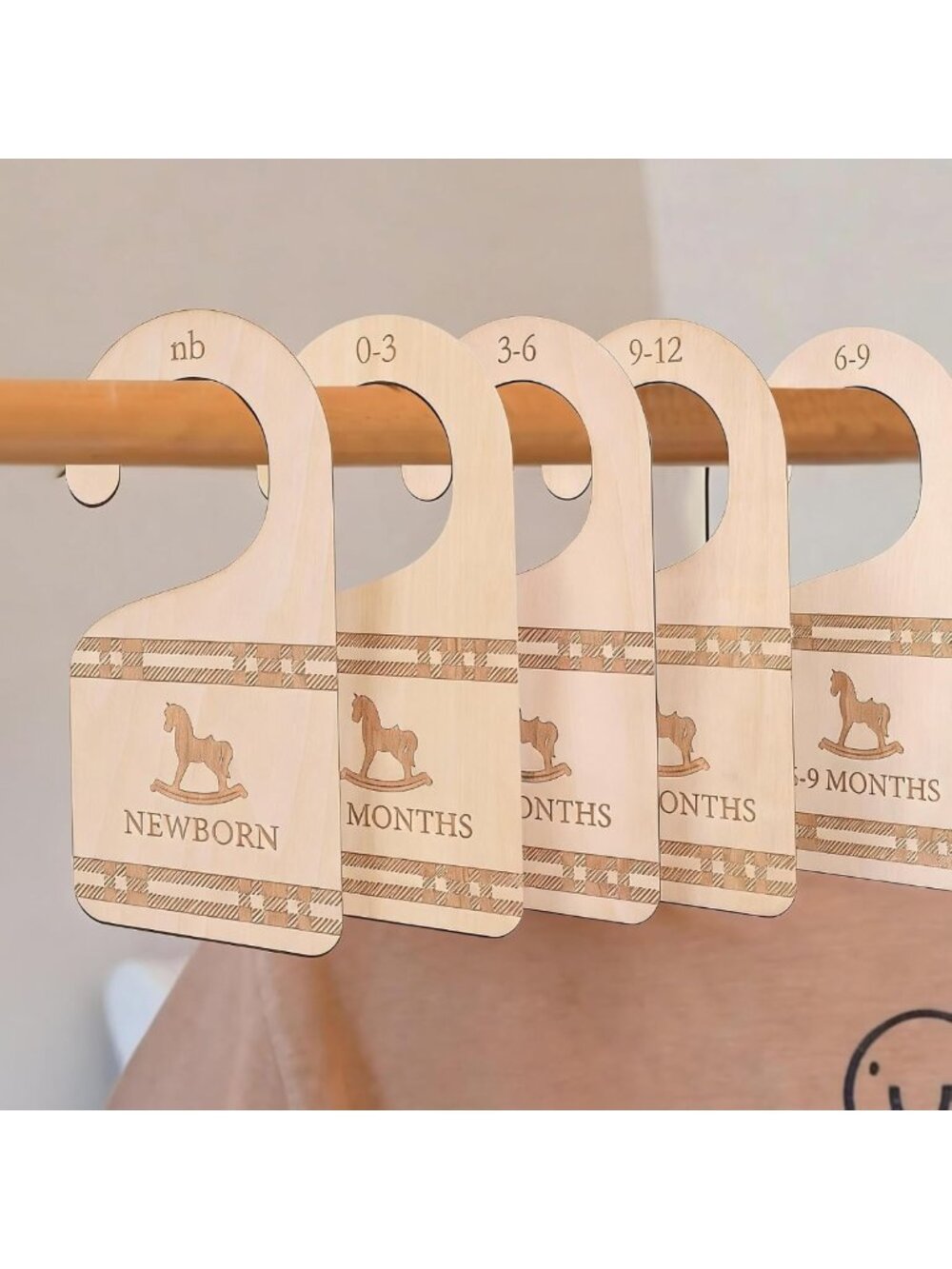 Wooden Plaid Baby Closet Dividers Set of 5 - Nursery Clothes Organizer for